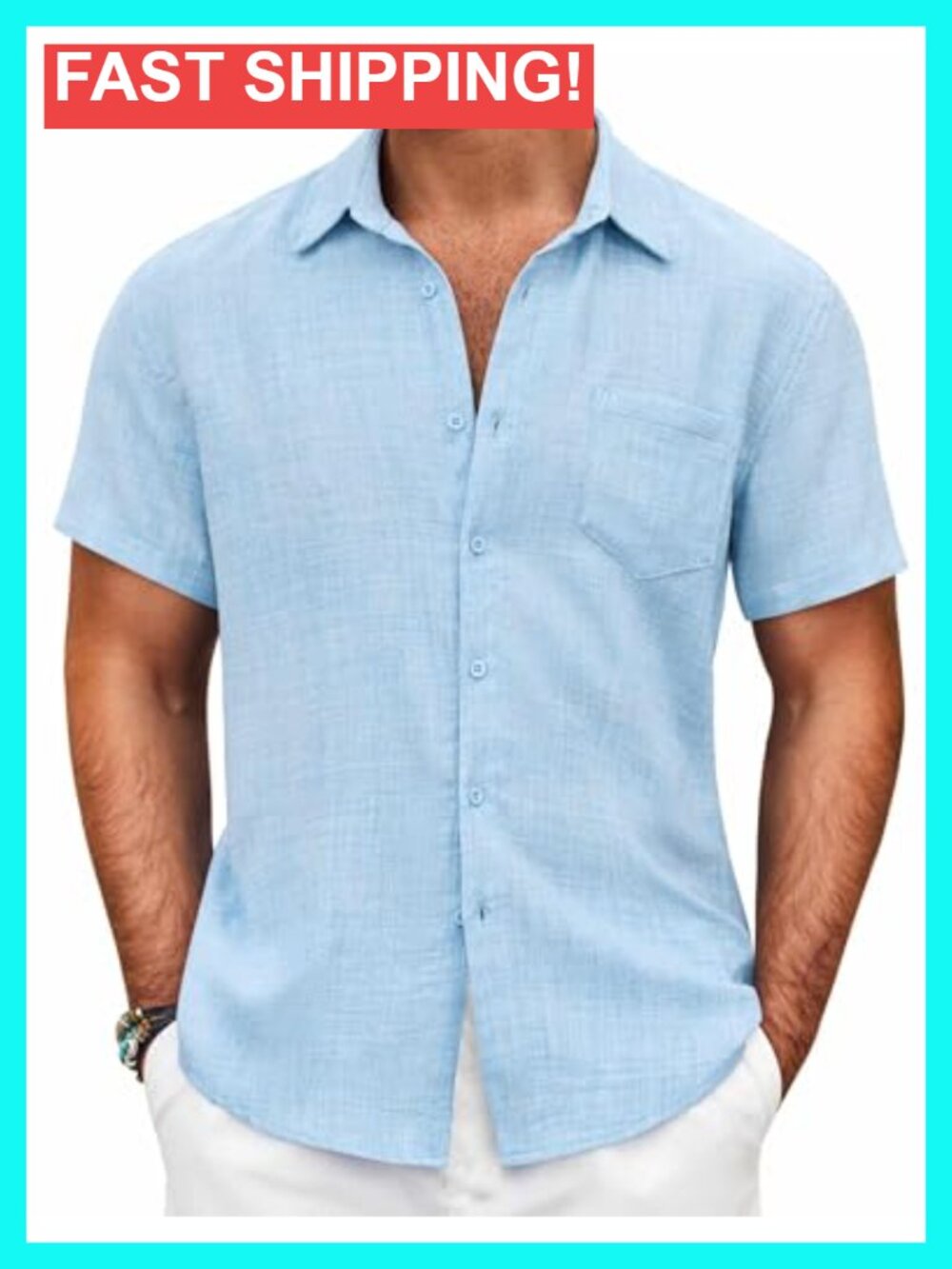 Mens Button Down Short Sleeve Casual Shirt Lightweight Textured with Pocket